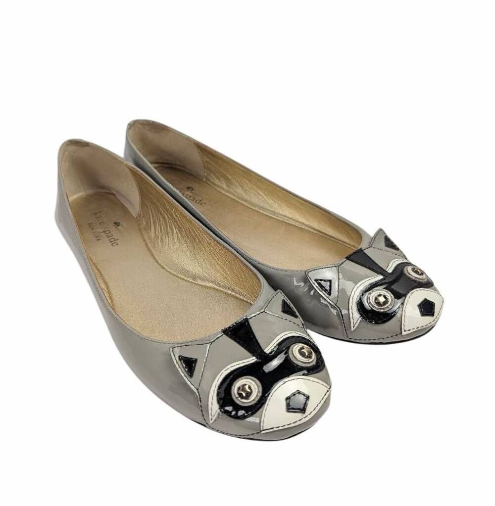 Kate Spade Jiro Raccoon Animal Gray Patent leather flats womens 8